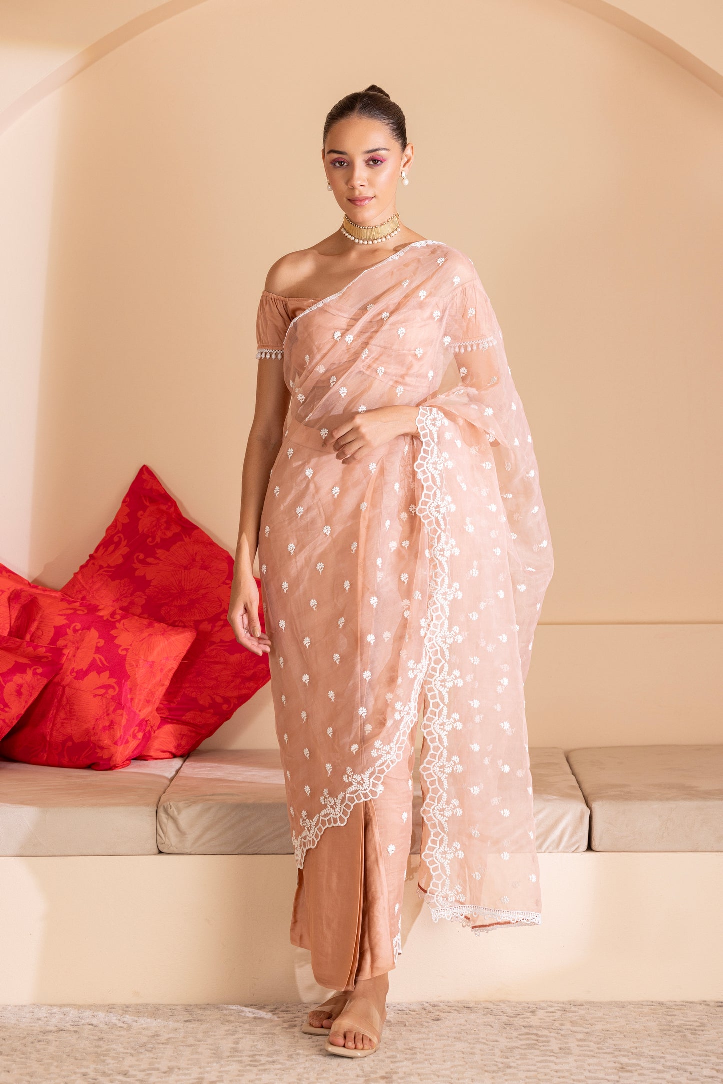 Peach Blush Pre Draped Organza Saree