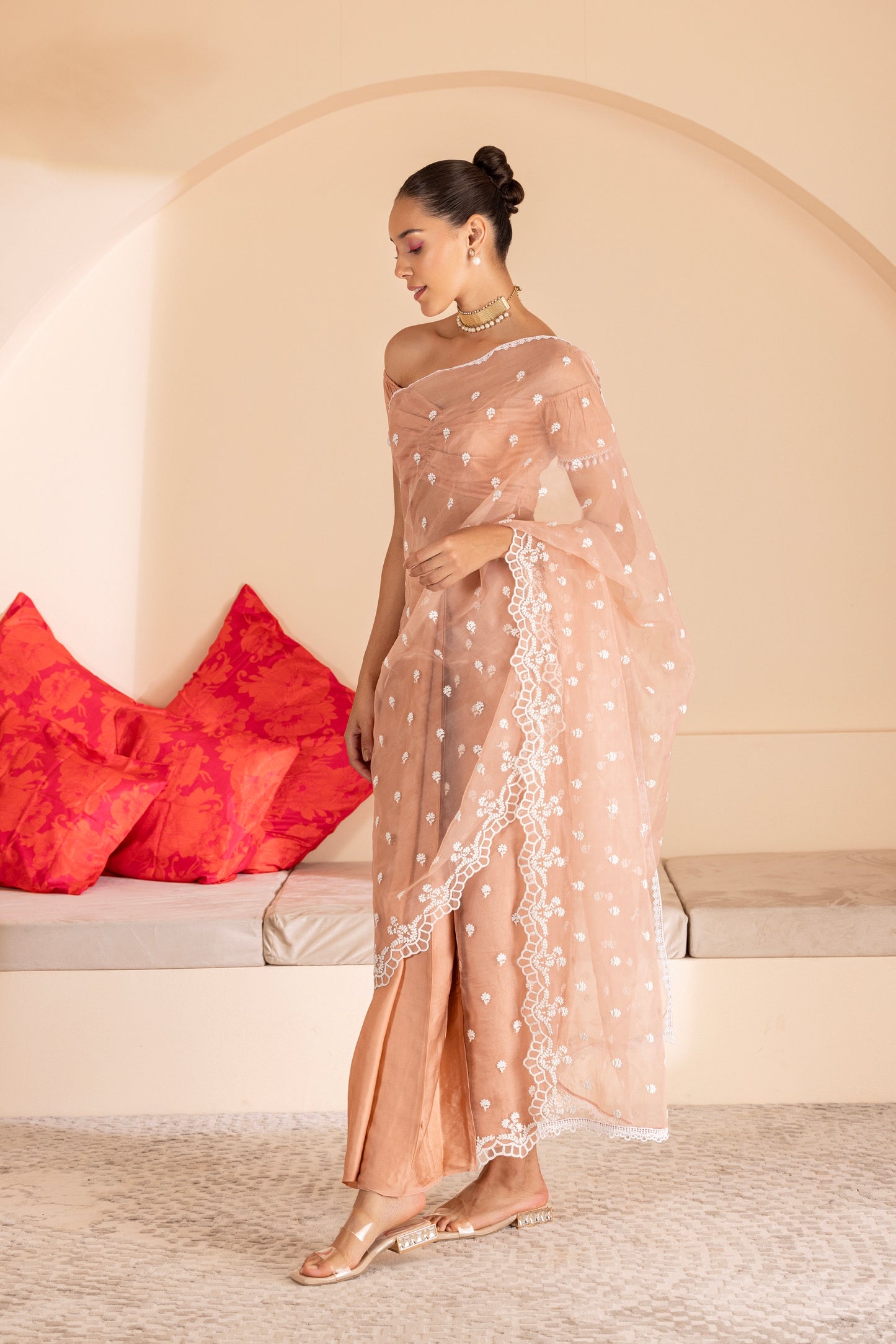 Peach Blush Pre Draped Organza Saree