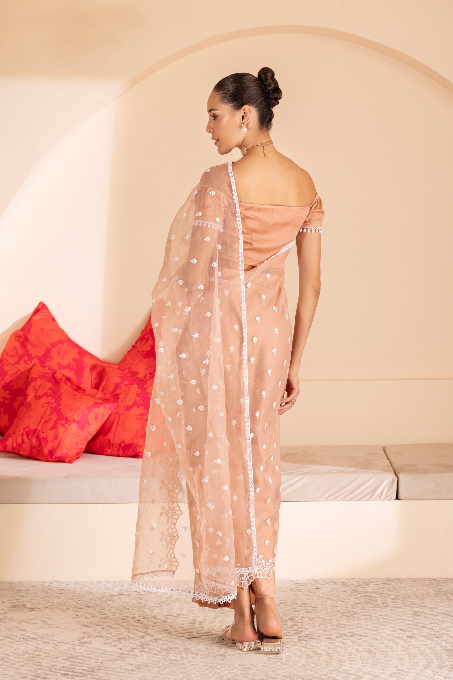 Peach Blush Pre Draped Organza Saree