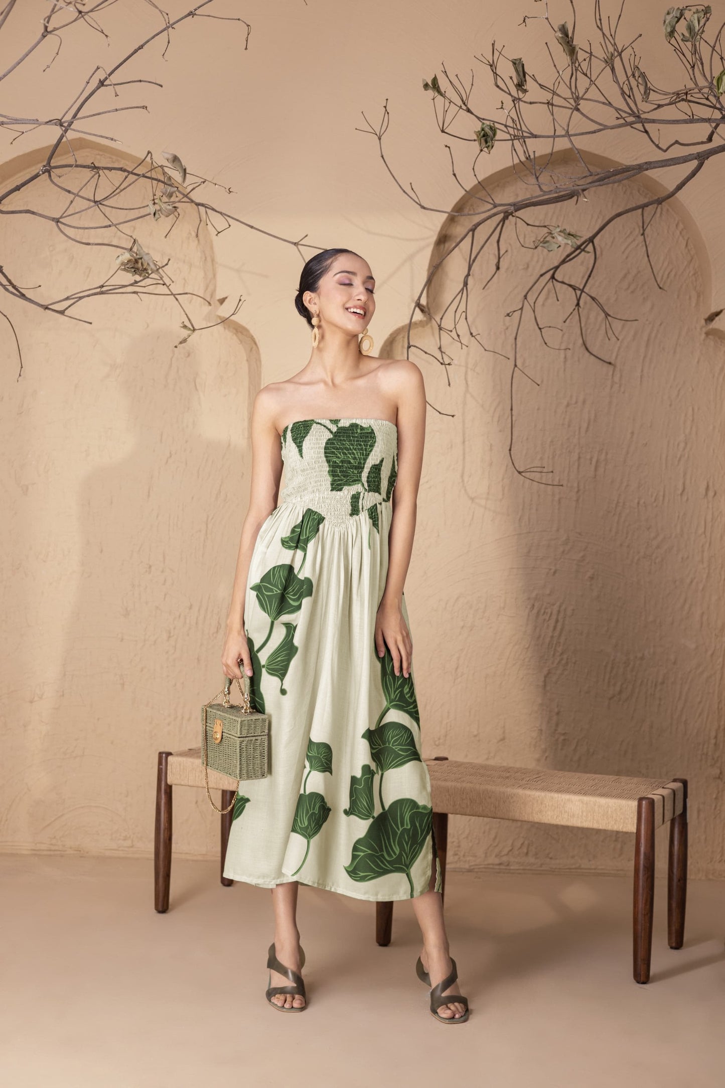 Corset Beige Tropical Tube Dress