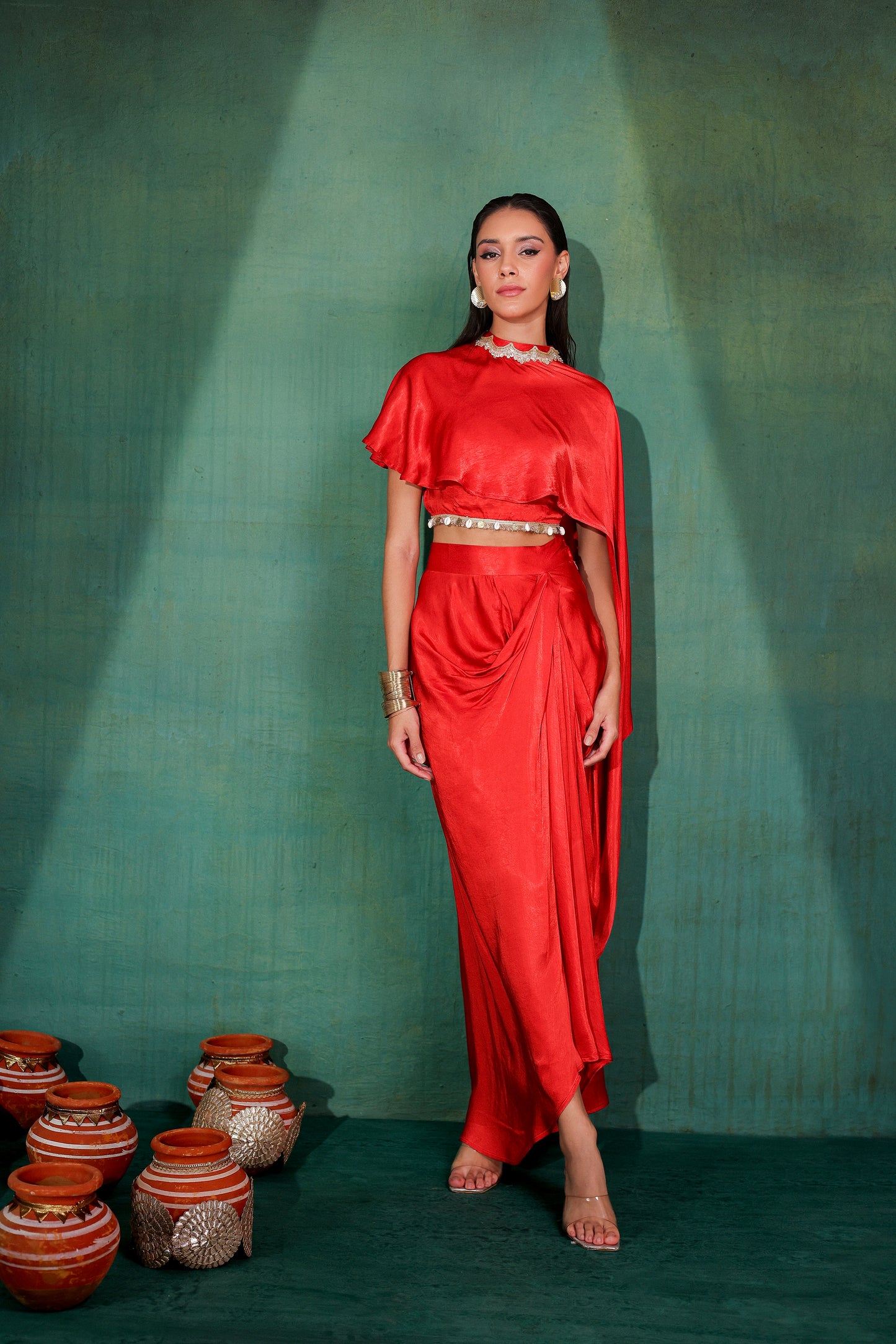Ruby Red Satin 3 piece Fusion Set