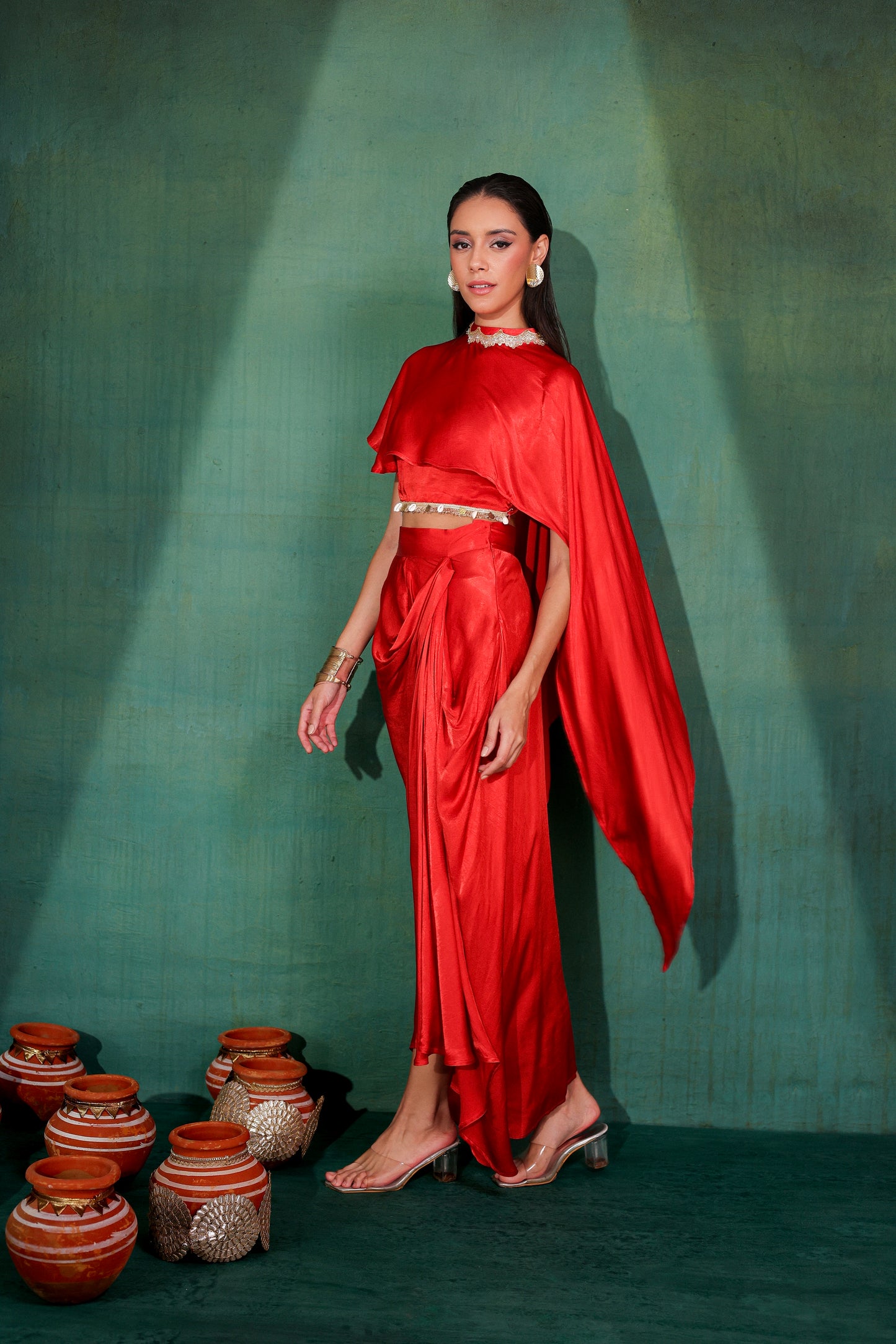 Ruby Red Satin 3 piece Fusion Set