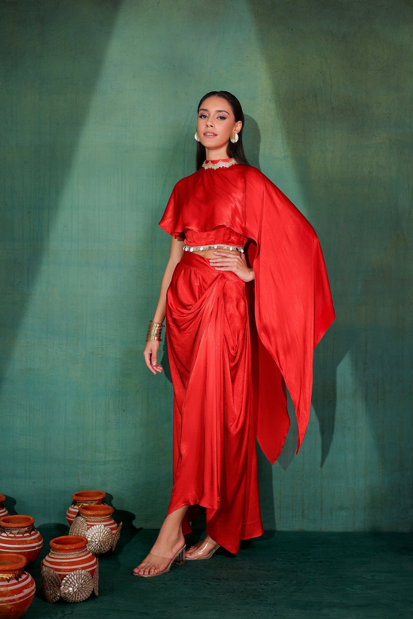 Ruby Red Satin 3 piece Fusion Set