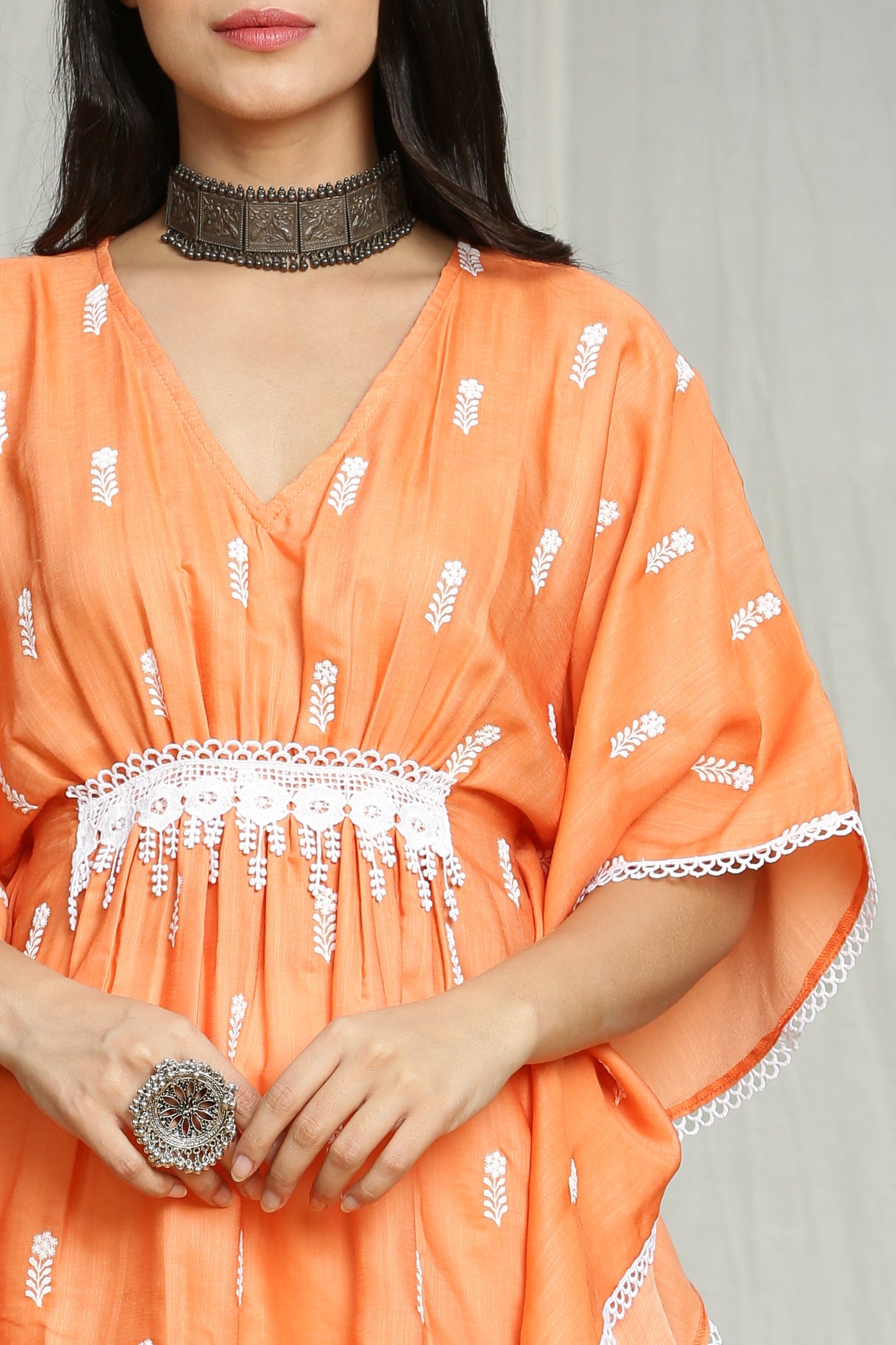Apricot Embroidered Kaftan