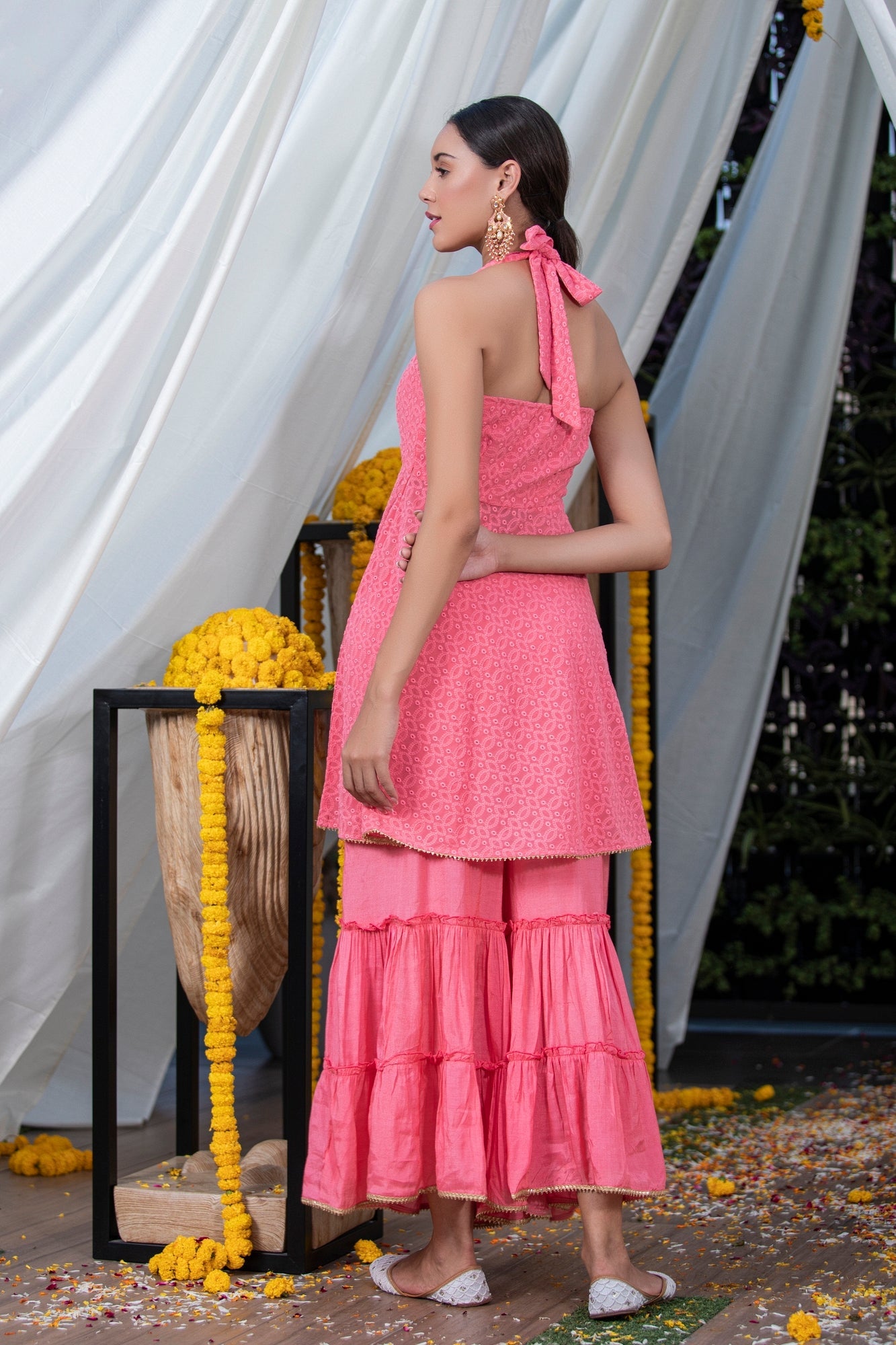 Salmon Pink Chikankari Fusion Set