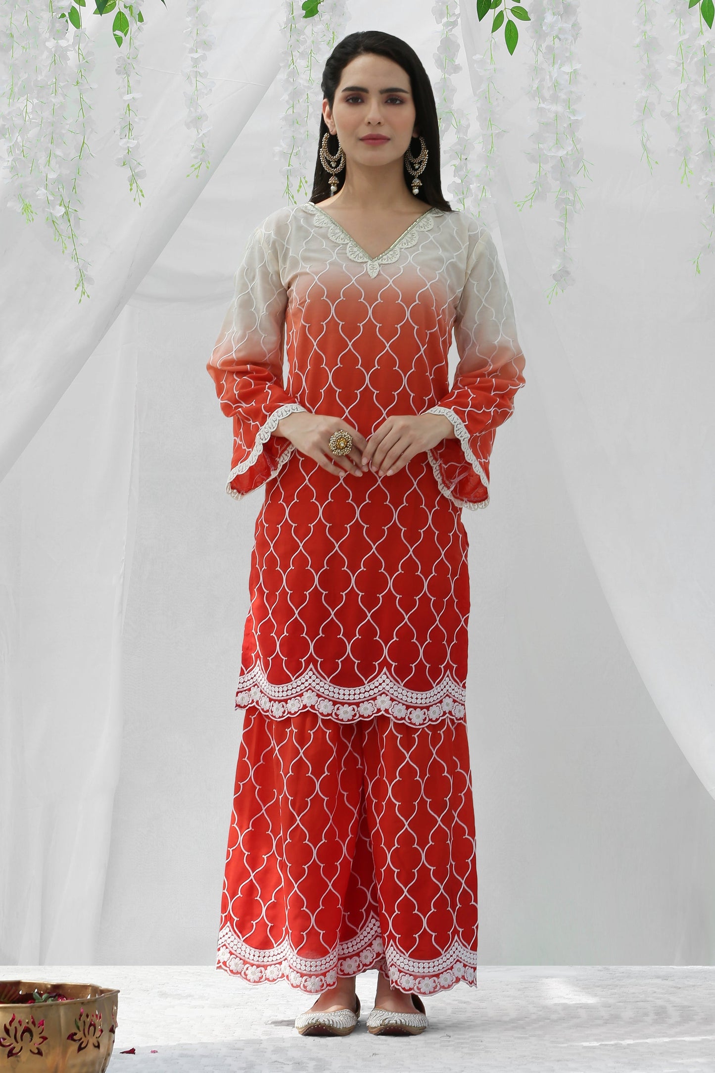 Coral Ombre Embroidered Kurta Set