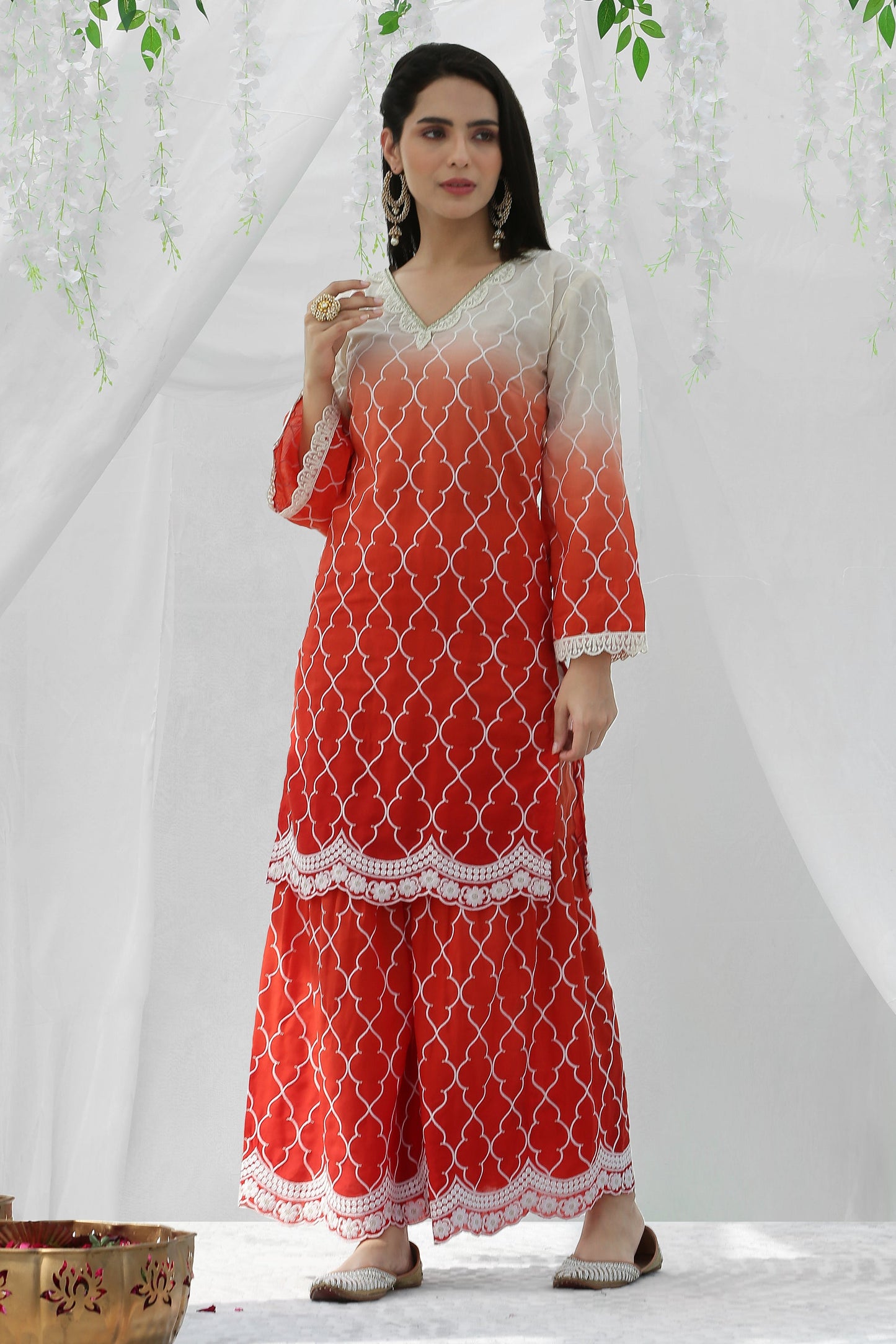 Coral Ombre Embroidered Kurta Set