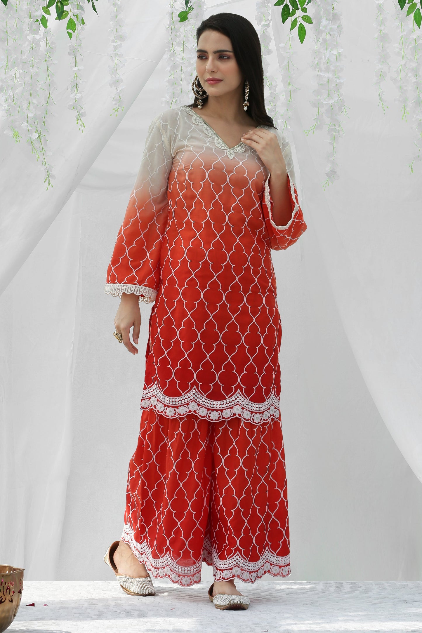 Coral Ombre Embroidered Kurta Set