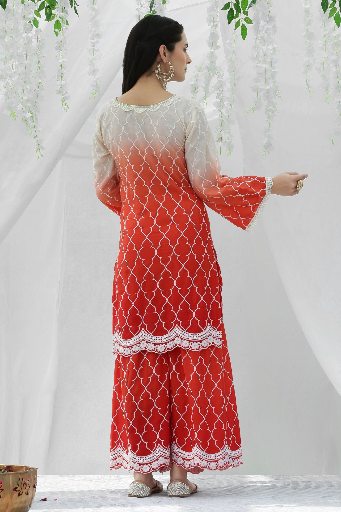 Coral Ombre Embroidered Kurta Set