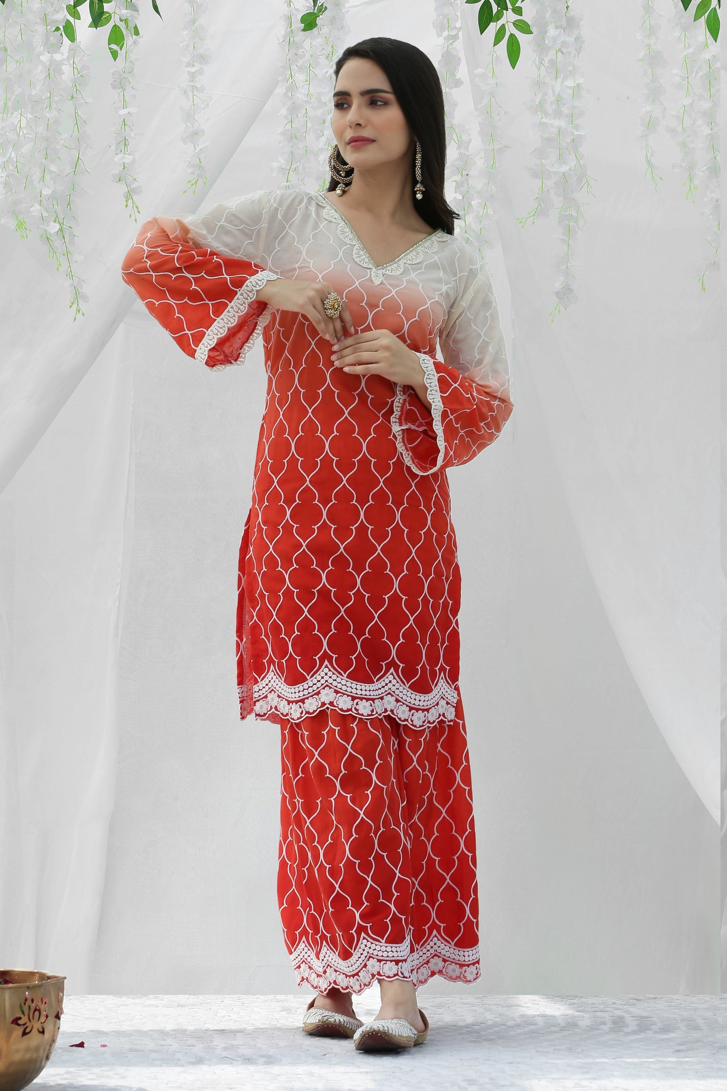 Coral Ombre Embroidered Kurta Set