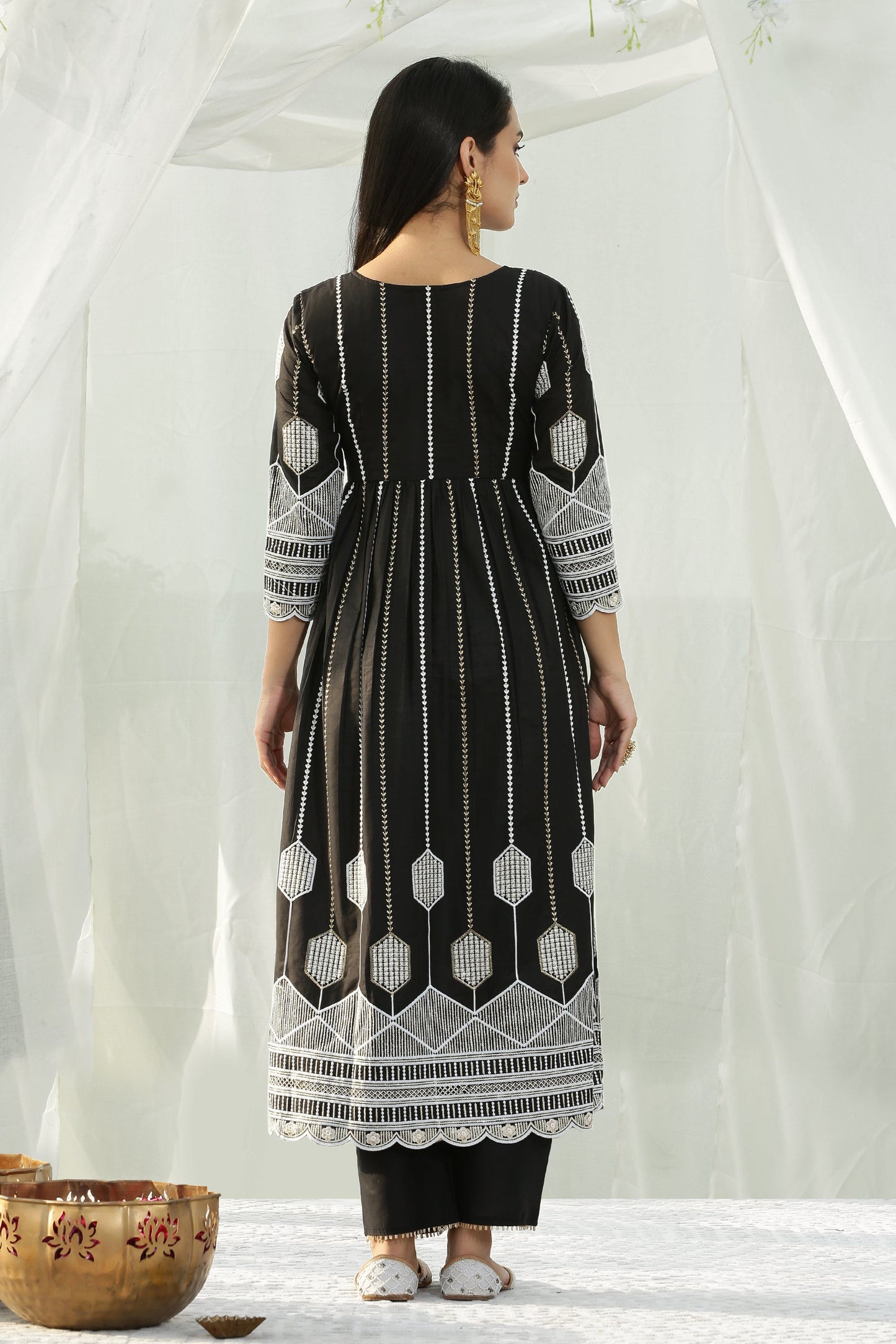 Black Crystal Anarkali Embroidered Kurta Set