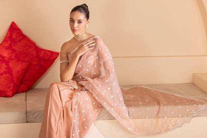 Peach Blush Pre Draped Organza Saree