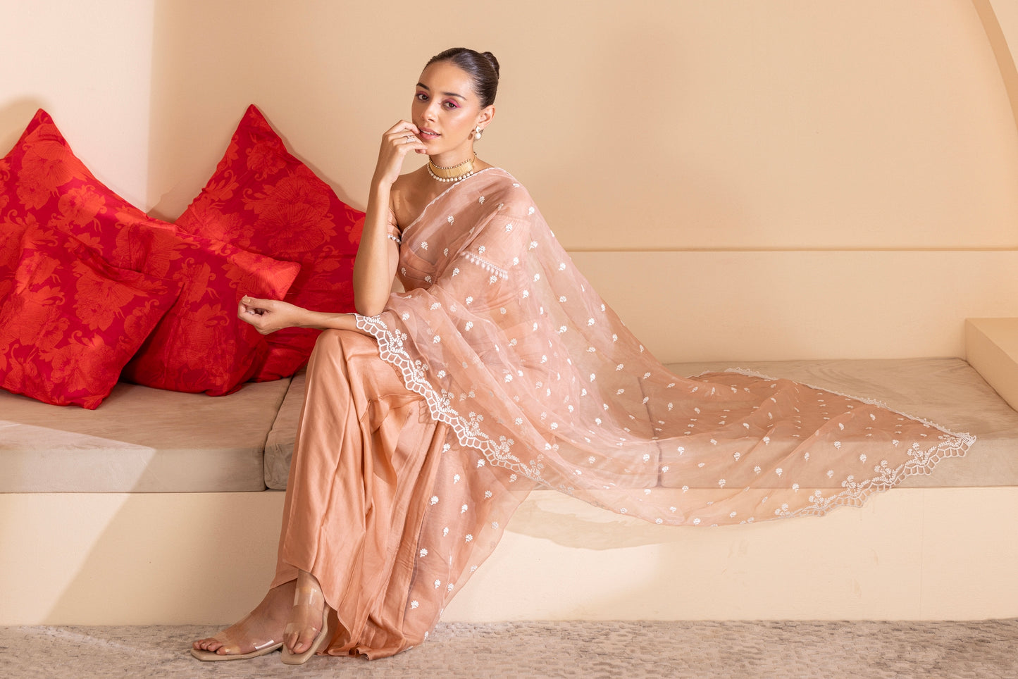Peach Blush Pre Draped Organza Saree