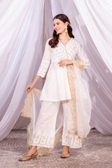 Cream and Gold Angrakha Suit Set