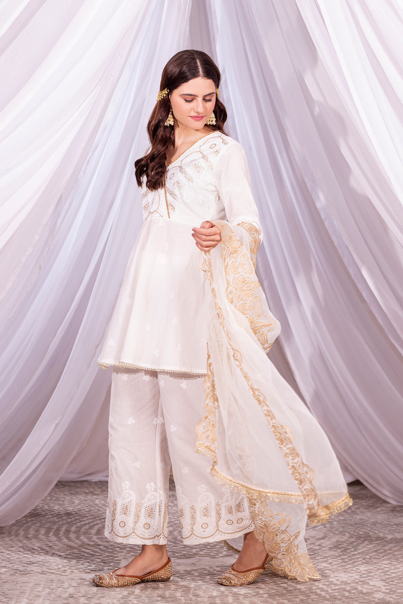 Cream and Gold Angrakha Suit Set