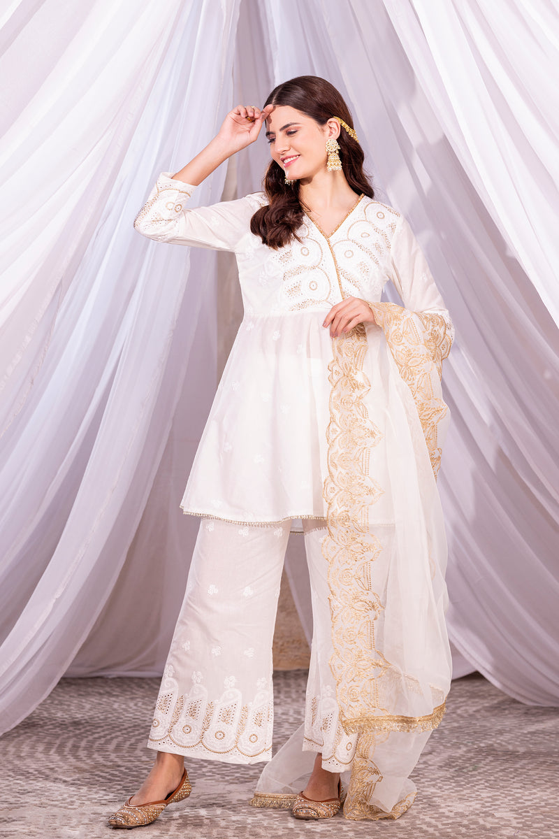 Cream and Gold Angrakha Suit Set