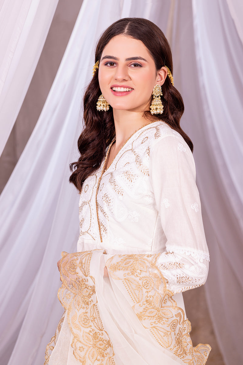 Cream and Gold Angrakha Suit Set
