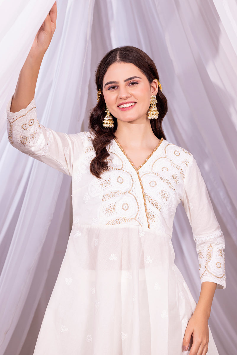 Cream and Gold Angrakha Suit Set