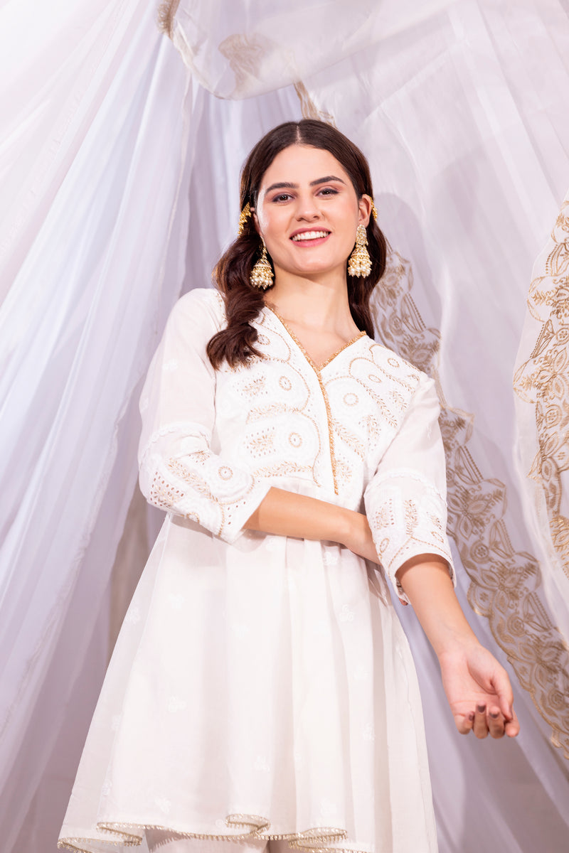 Cream and Gold Angrakha Suit Set