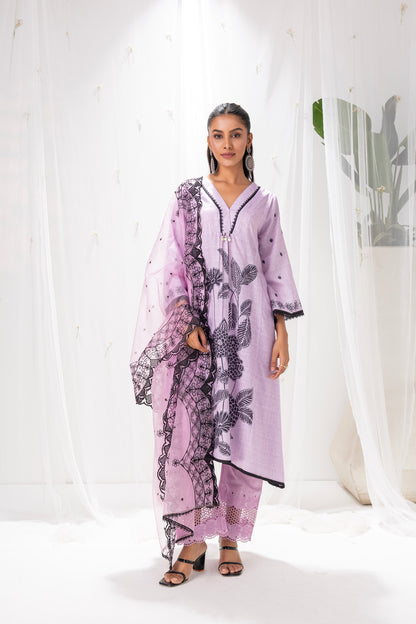 MAUVE AND BLACK FLORAL PRINTED SUIT SET