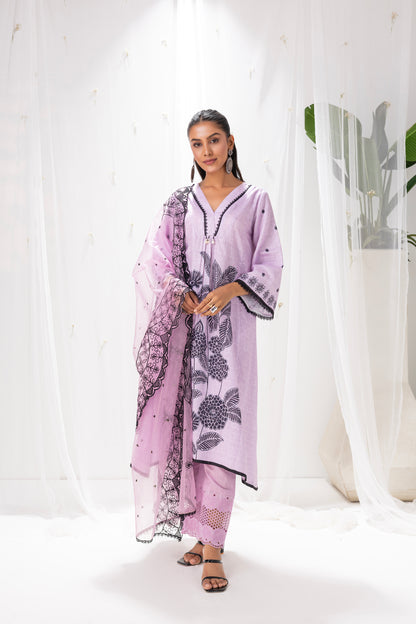 MAUVE AND BLACK FLORAL PRINTED SUIT SET