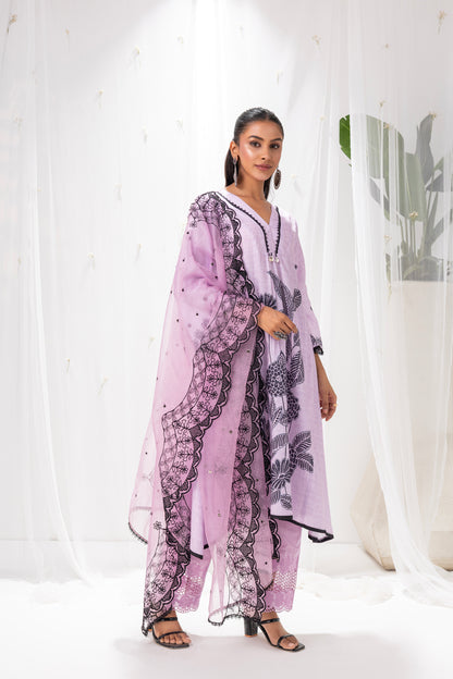 MAUVE AND BLACK FLORAL PRINTED SUIT SET