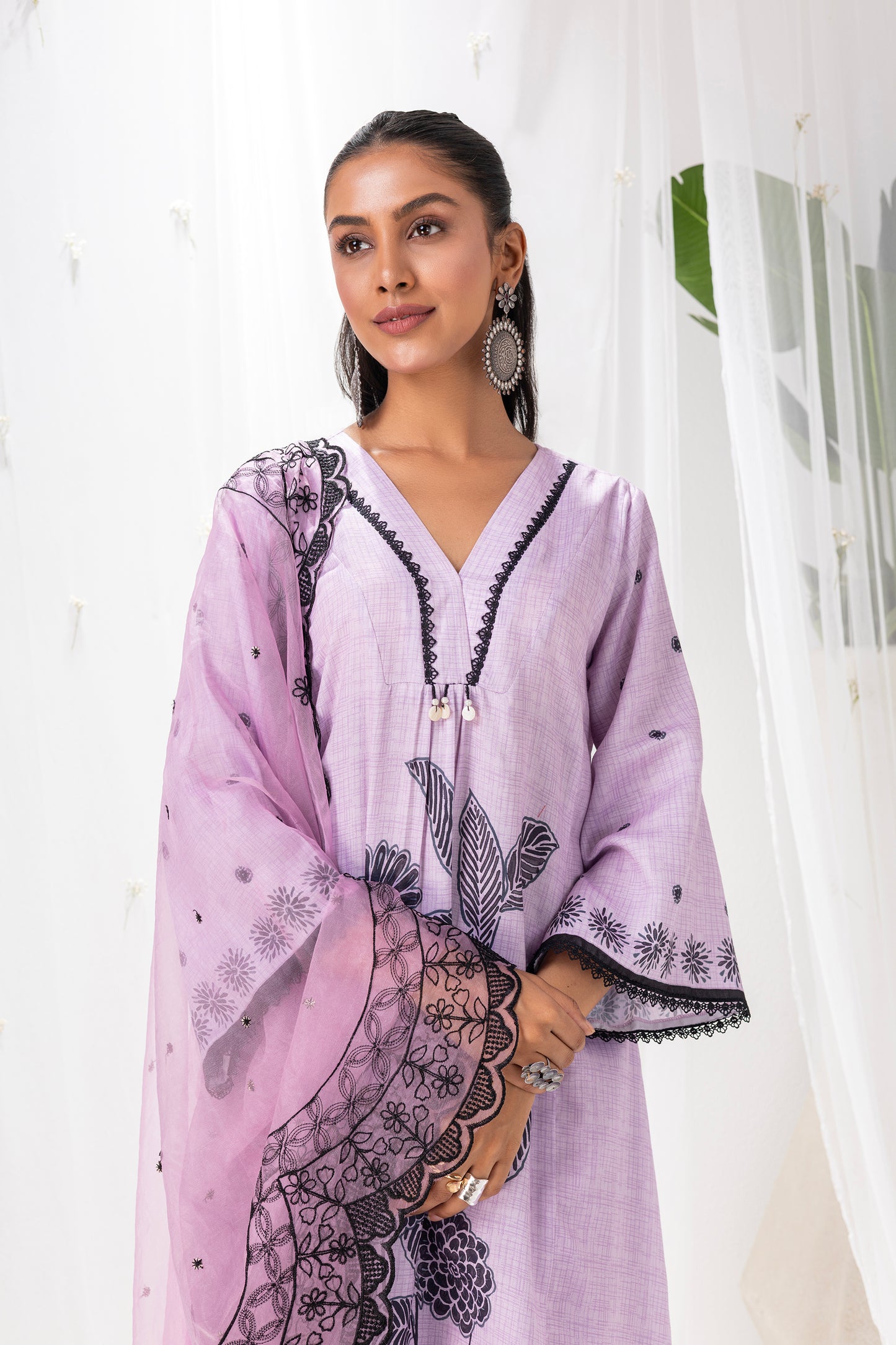 MAUVE AND BLACK FLORAL PRINTED SUIT SET