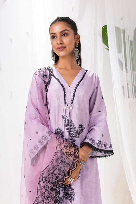 MAUVE AND BLACK FLORAL PRINTED SUIT SET