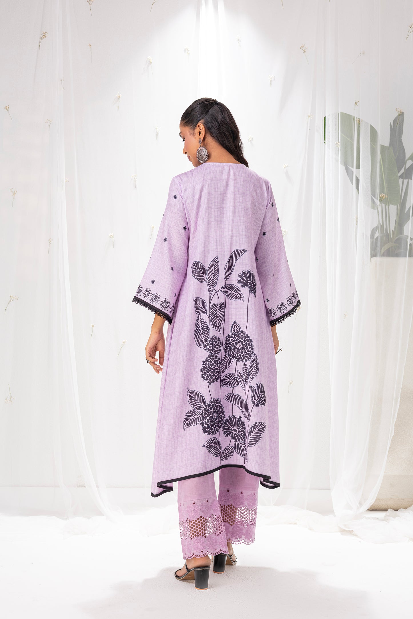 MAUVE AND BLACK FLORAL PRINTED SUIT SET