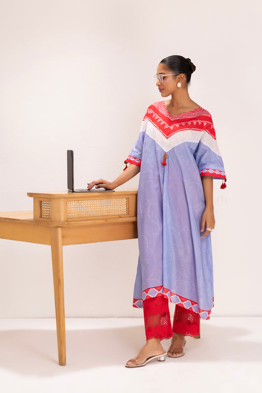 PASTEL BLUE SCARF PRINTED KURTA SET