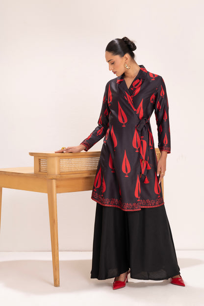 BLACK LEAF MOTIF TRENCH STYLE SET