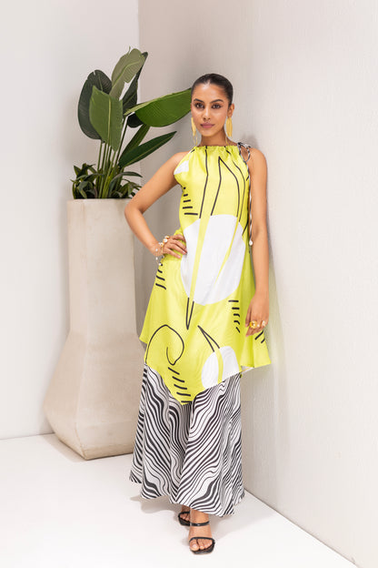LIME AND WHITE ABSTRACT PRINT TUNIC SET
