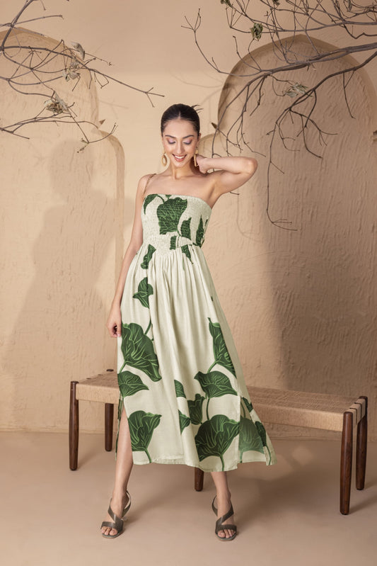Corset Beige Tropical Tube Dress