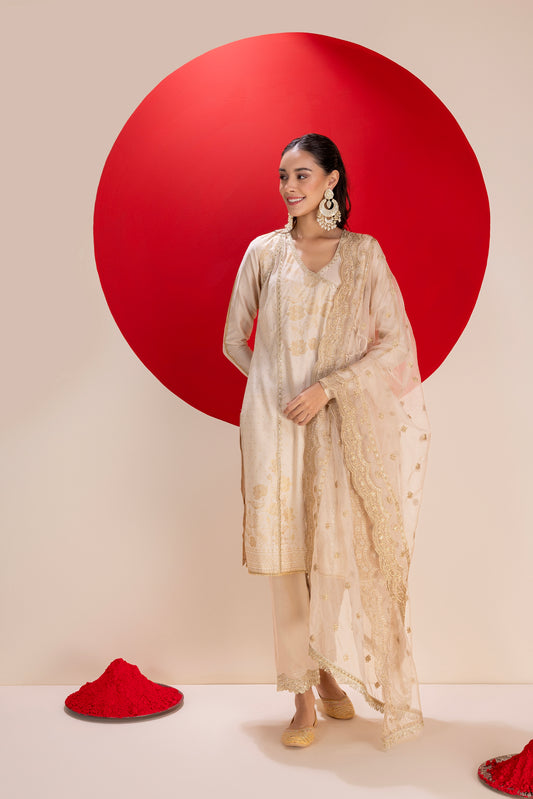 BEIGE AND GOLD LUXE SUIT SET