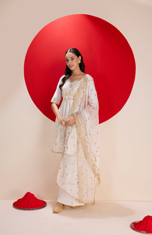 Ivory Gold Foil Print Suit Set