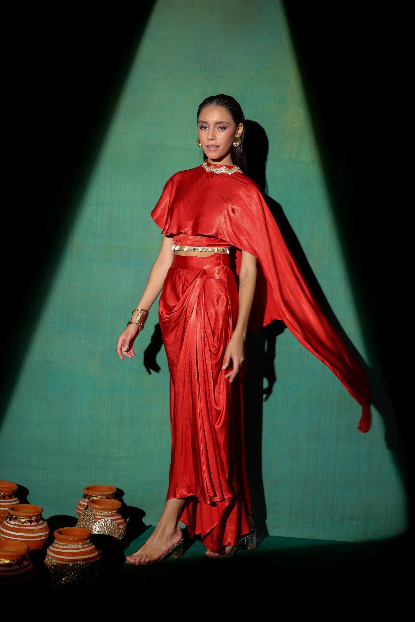 Ruby Red Satin 3 piece Fusion Set
