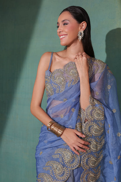 Twilight Gold Dhoti Pre-Draped Crinkle Tissue Saree