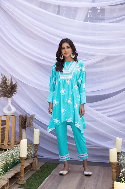 Marine schiffli embroidered Jabla Tunic Set