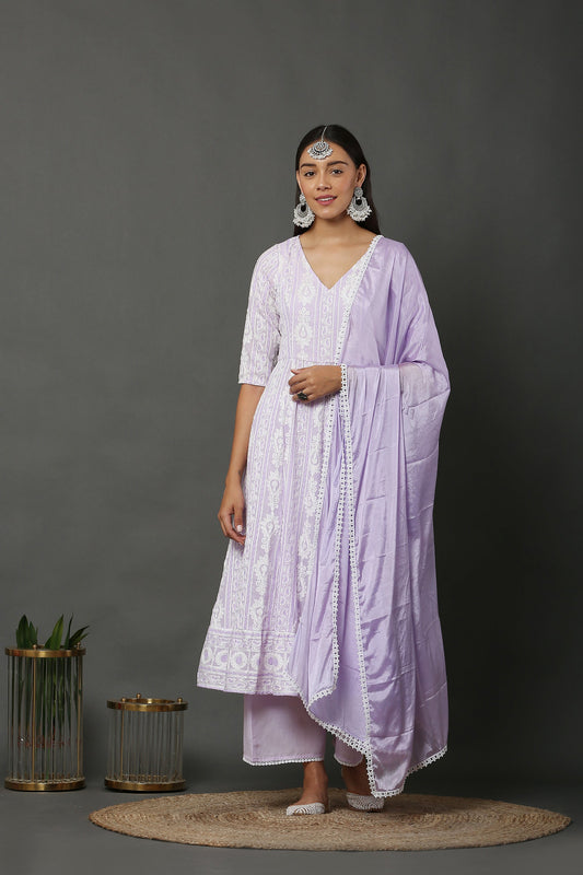 Lavender Anarkali Kurta Set With Dupatta