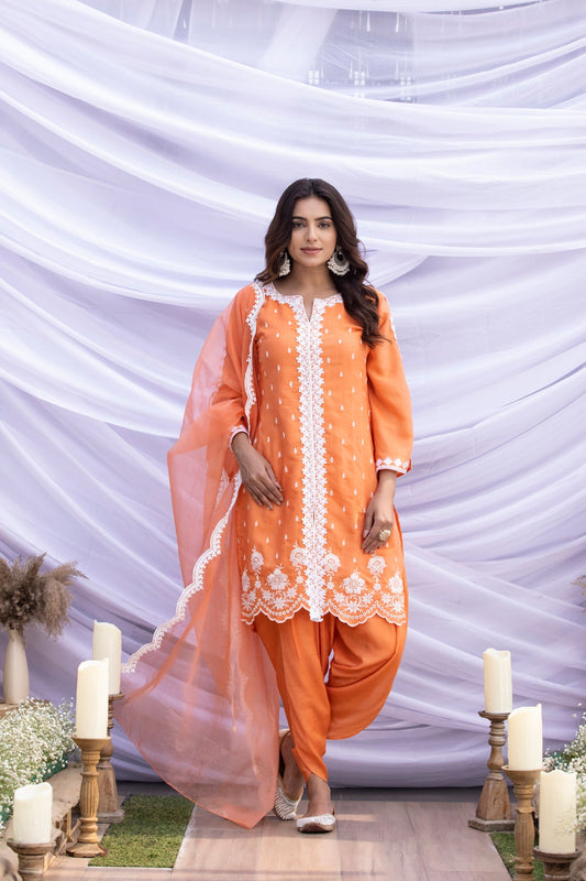 Blaze Orange Dhoti Suit Set