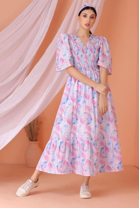 Pastel Floral Print Midi Dress