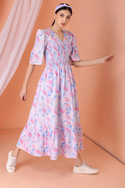 Pastel Floral Print Midi Dress