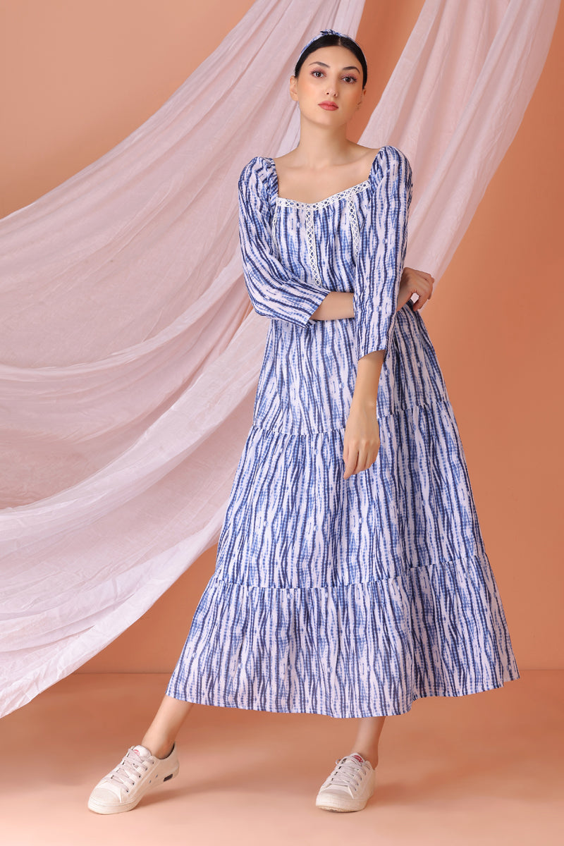Blueberry Shibori Print Maxi Dress