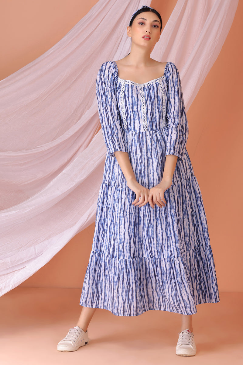 Blueberry Shibori Print Maxi Dress