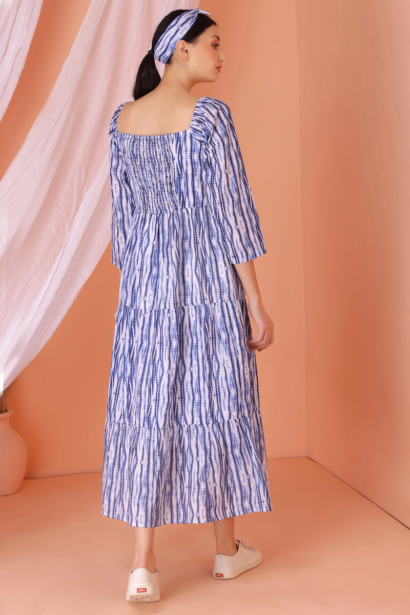 Blueberry Shibori Print Maxi Dress