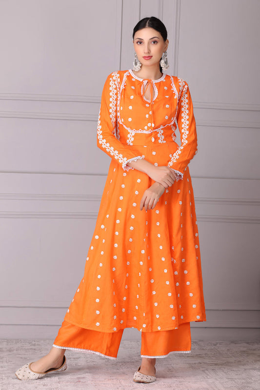 Squash Plum Embroidered Anarkali Set
