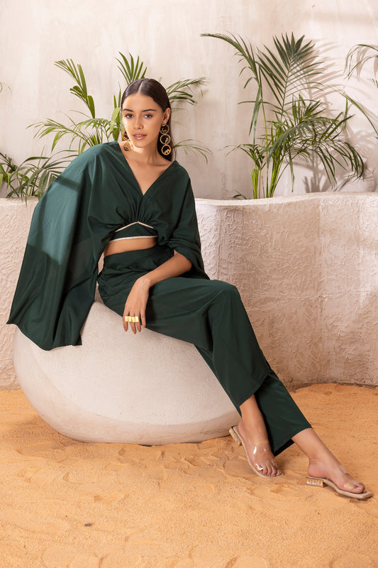 DEEP GREEN CROP TOP AND PANT CO-ORD SET