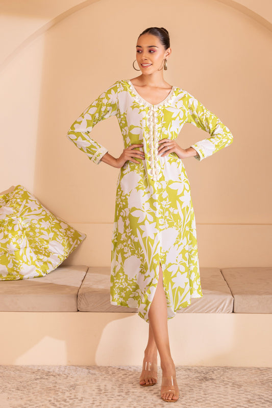 Lime Floral Printed Tunic Dress