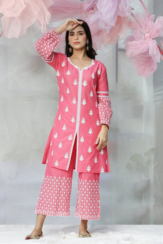Pink Punch embroidered Kurta Set