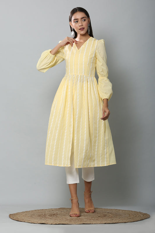 Lemon Embroidered Kurta